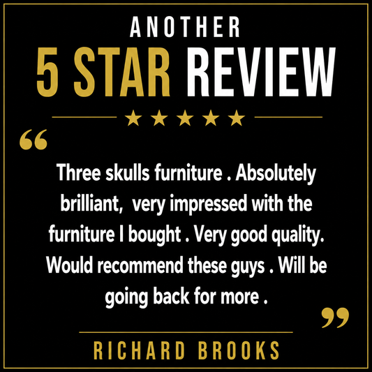 Five-star customer review recommending Three Skulls Furniture