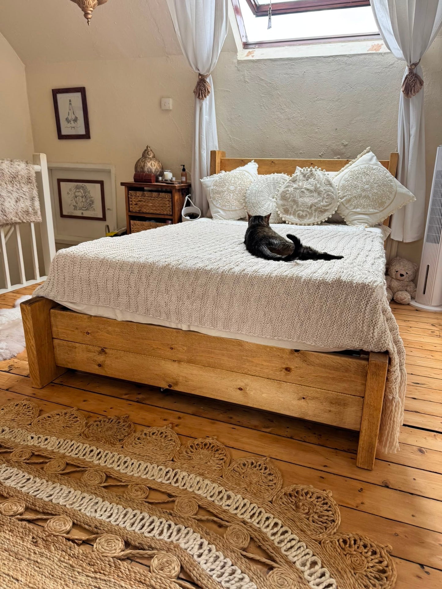 The Duke Bed handmade rustic wooden bed showing chunky footboard